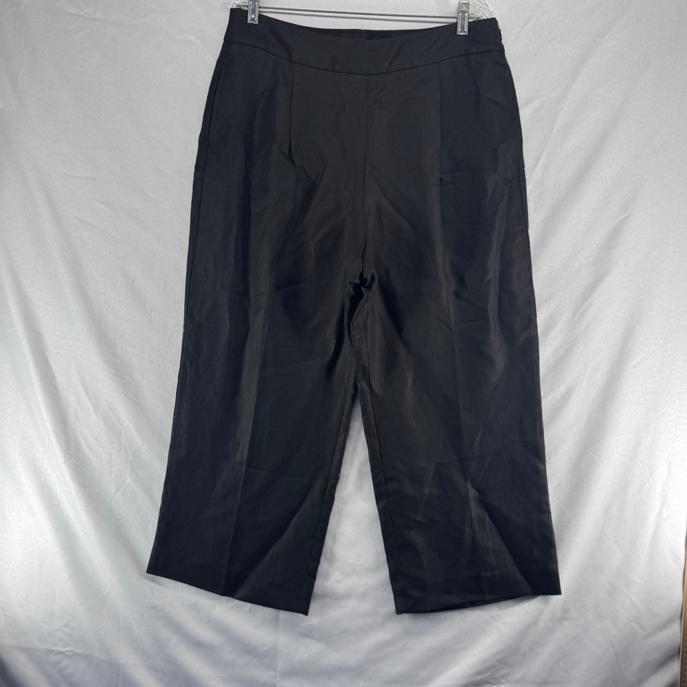J.Crew Cropped Wide Leg Pants Womens 14 Black AN010 Textured Office Siren Chic